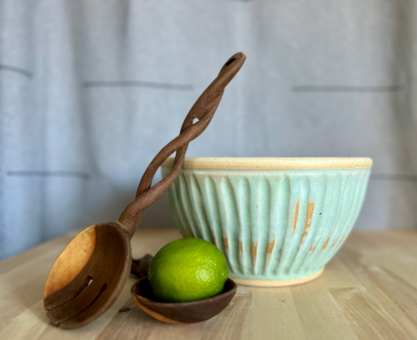Spring Mint Fluted Serving Bowl