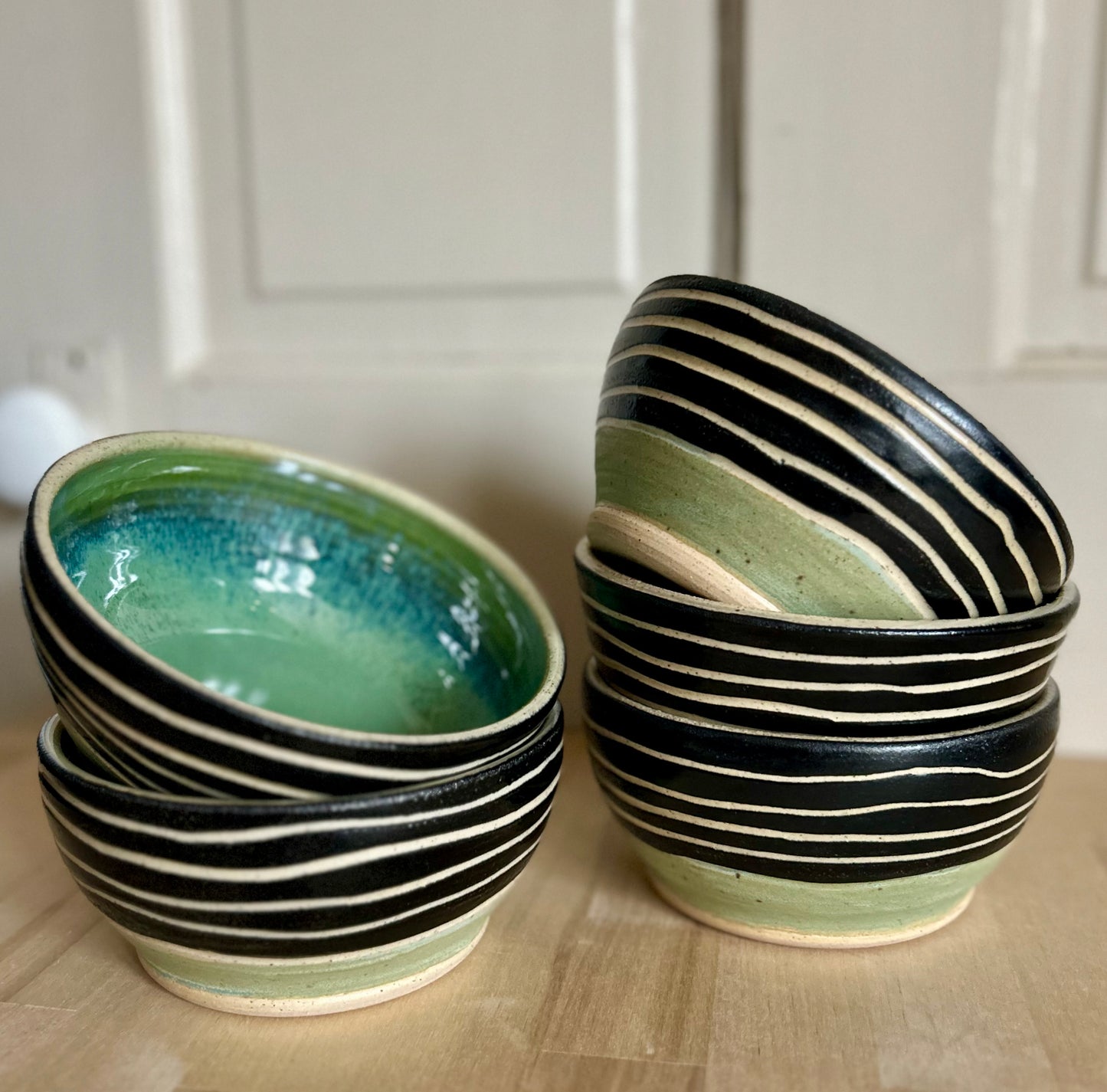 Stripes Over Moss Bowl