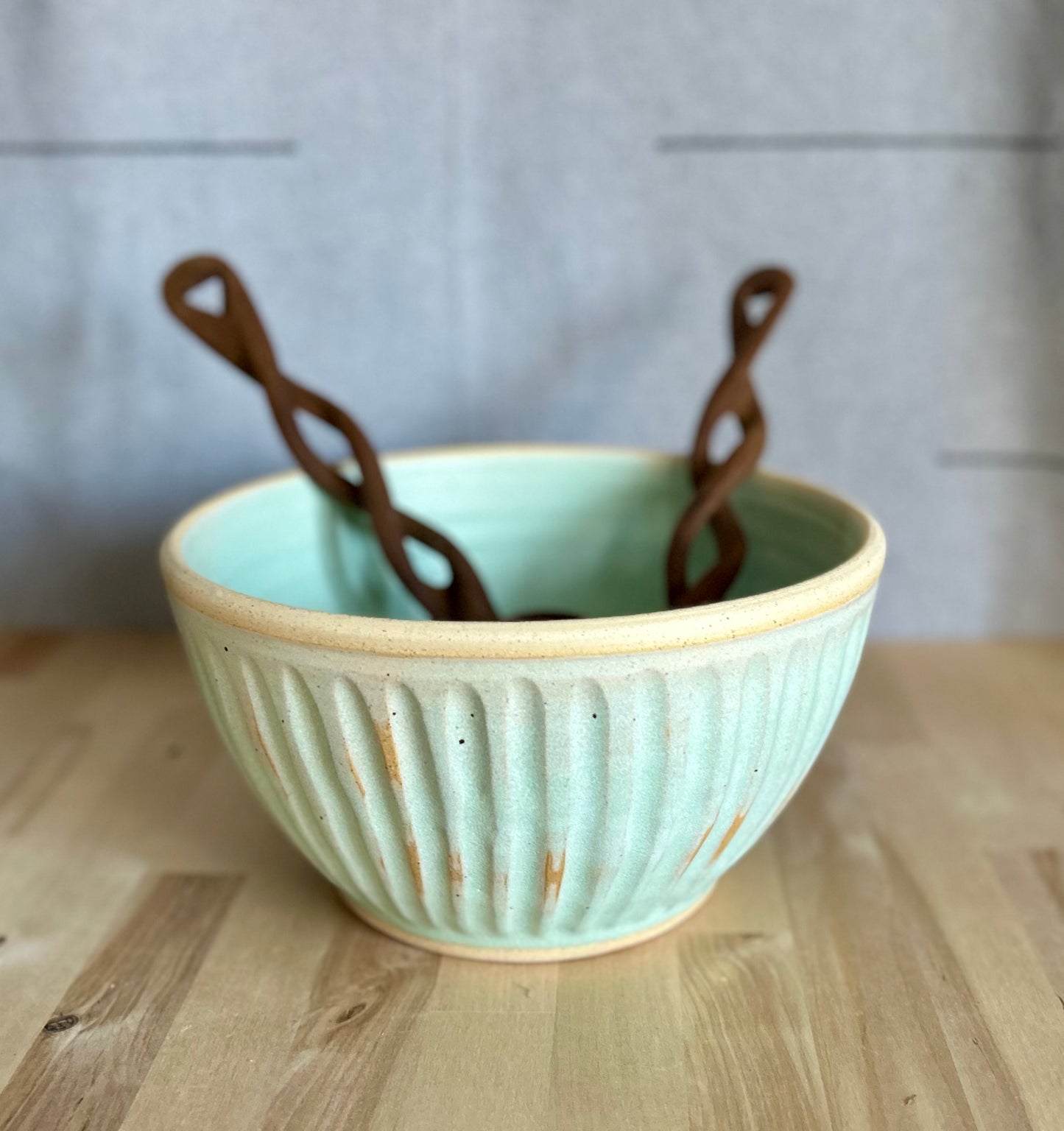 Spring Mint Fluted Serving Bowl
