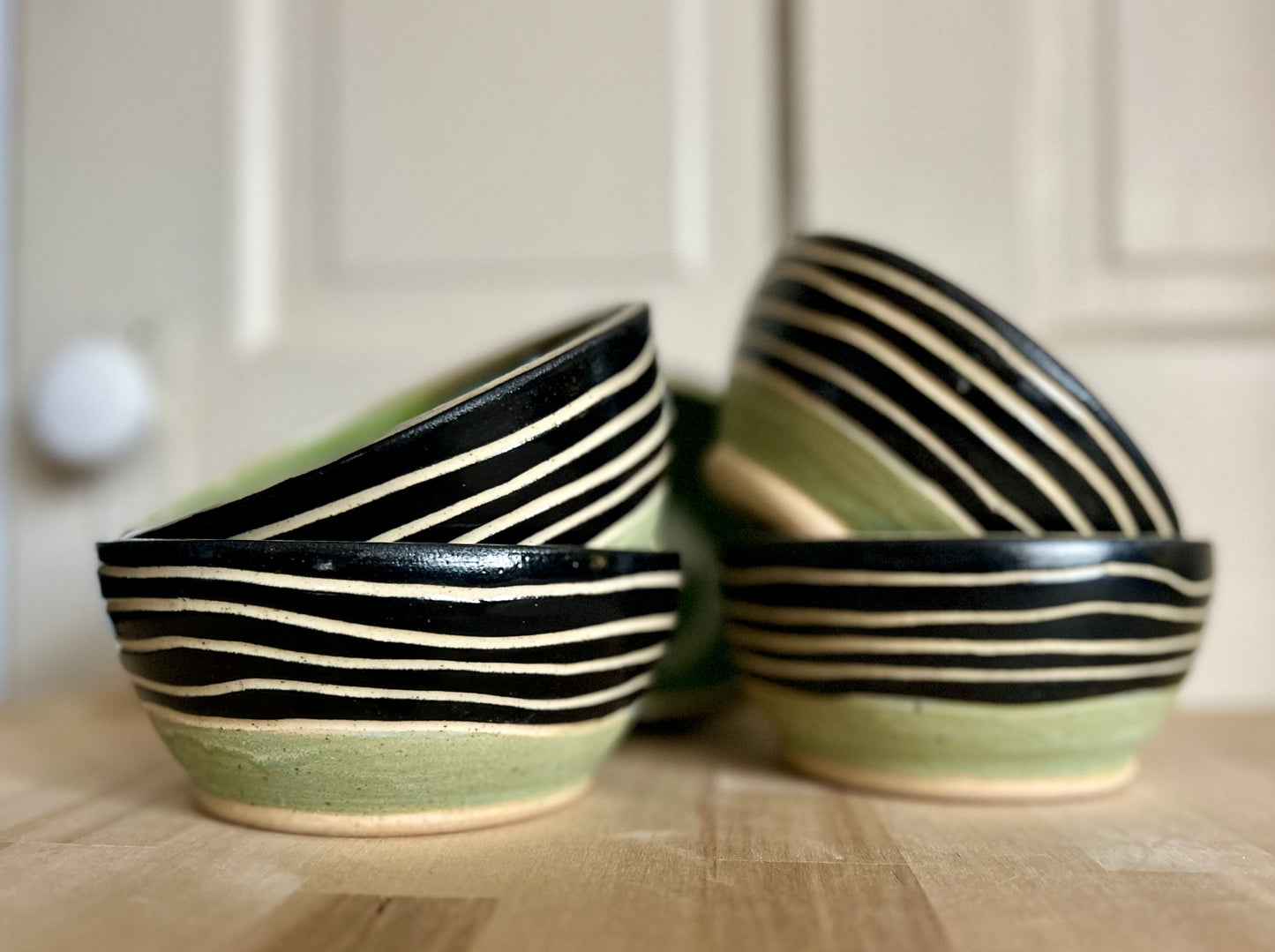 Stripes Over Moss Bowl