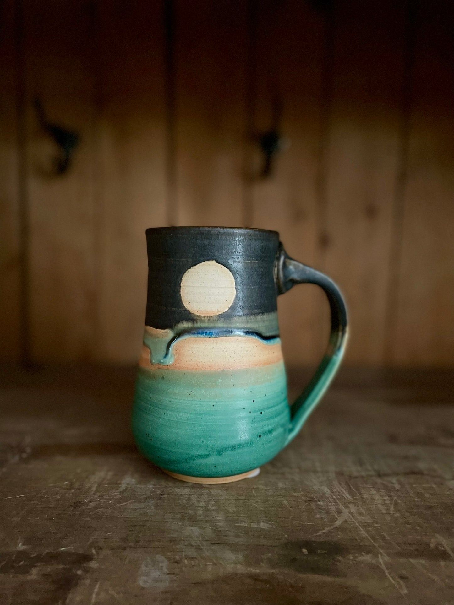 Hourglass Moon Mug Satin, Patina Bottom -- 16 oz