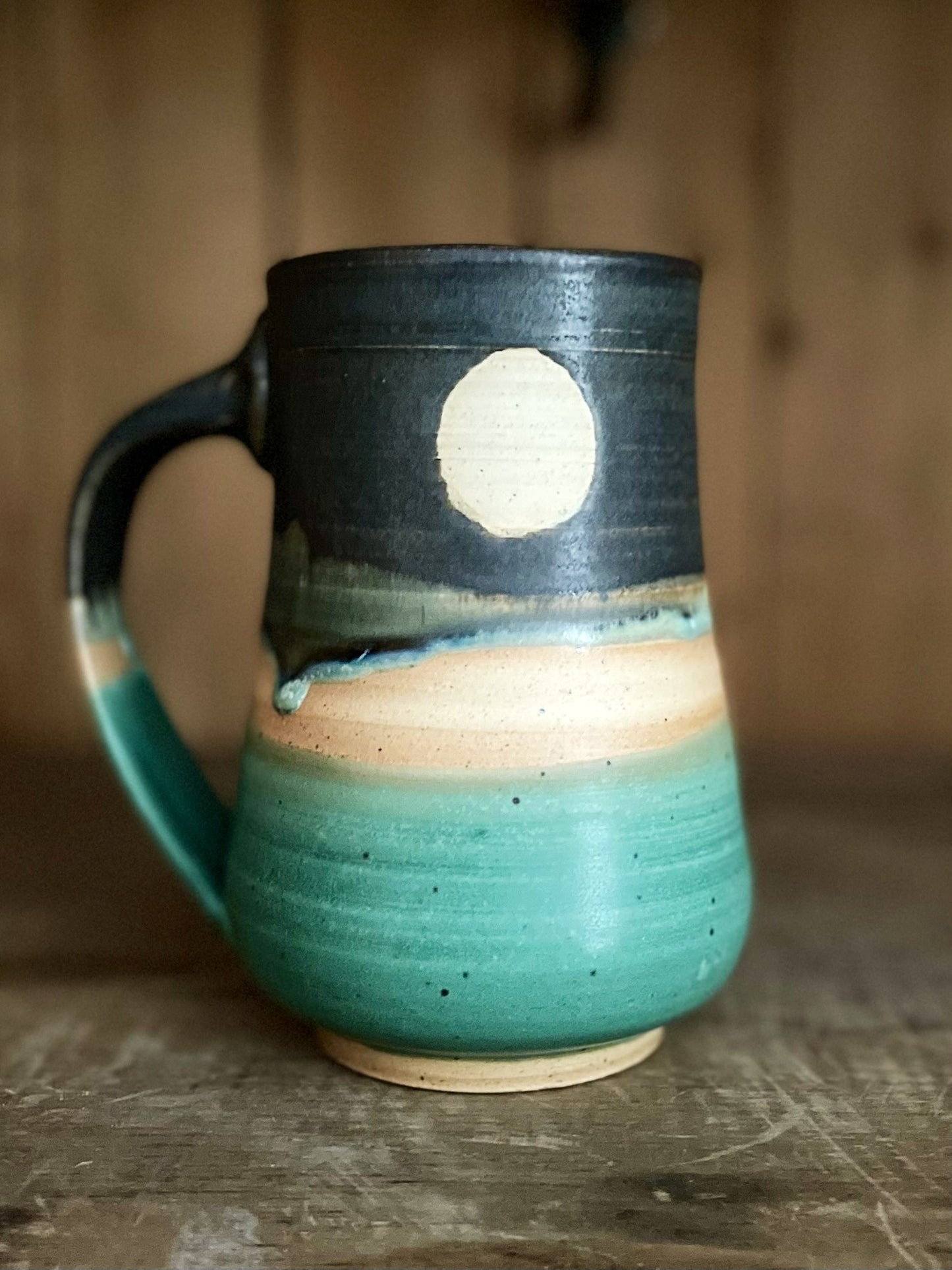 Hourglass Moon Mug Satin, Patina Bottom -- 16 oz