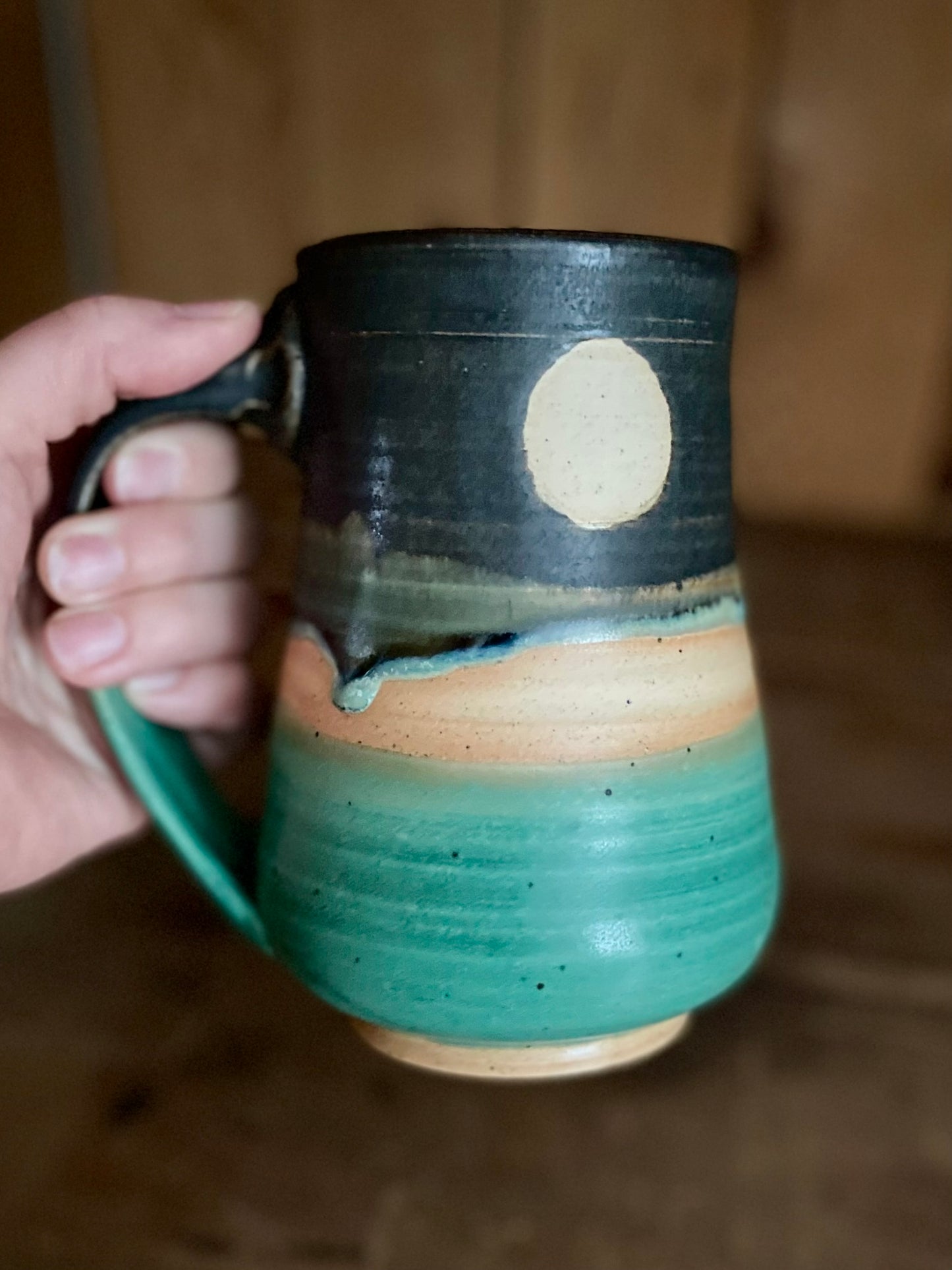 Hourglass Moon Mug Satin, Patina Bottom -- 16 oz
